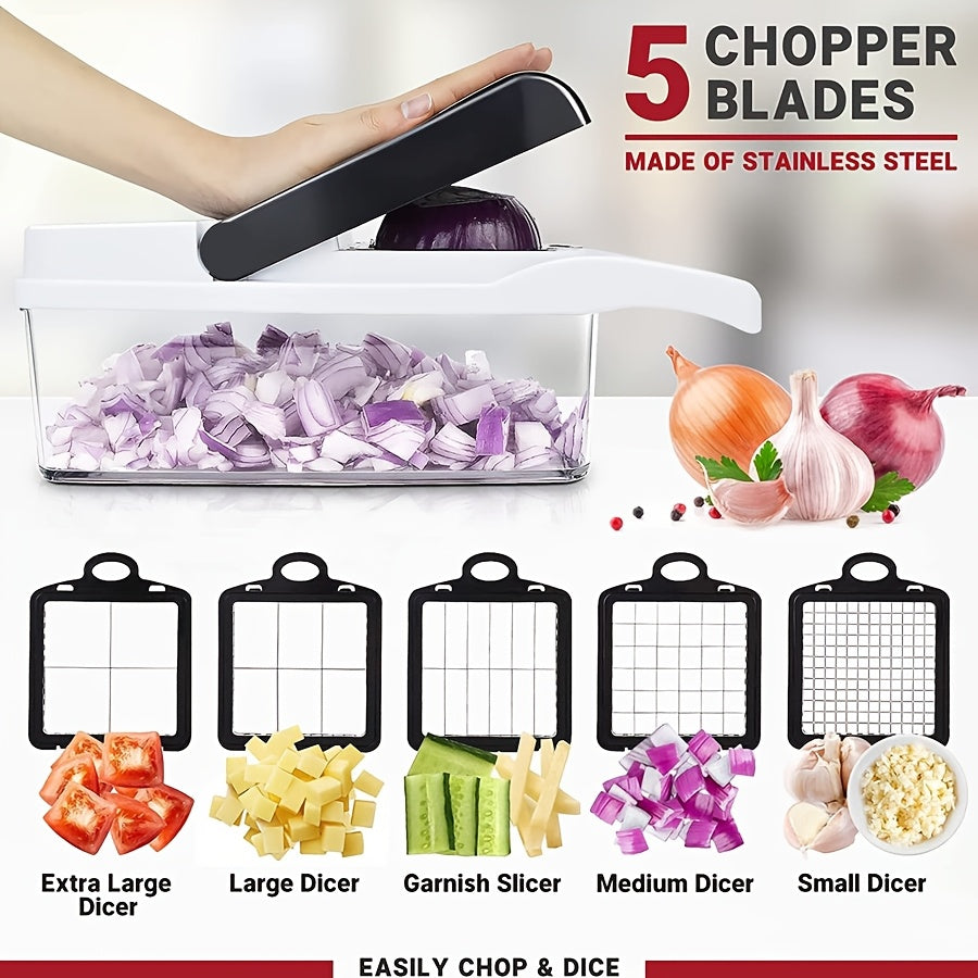 22-In-1 Vegetable Chopper with 12 Blades Slicer Dicer and Strainer