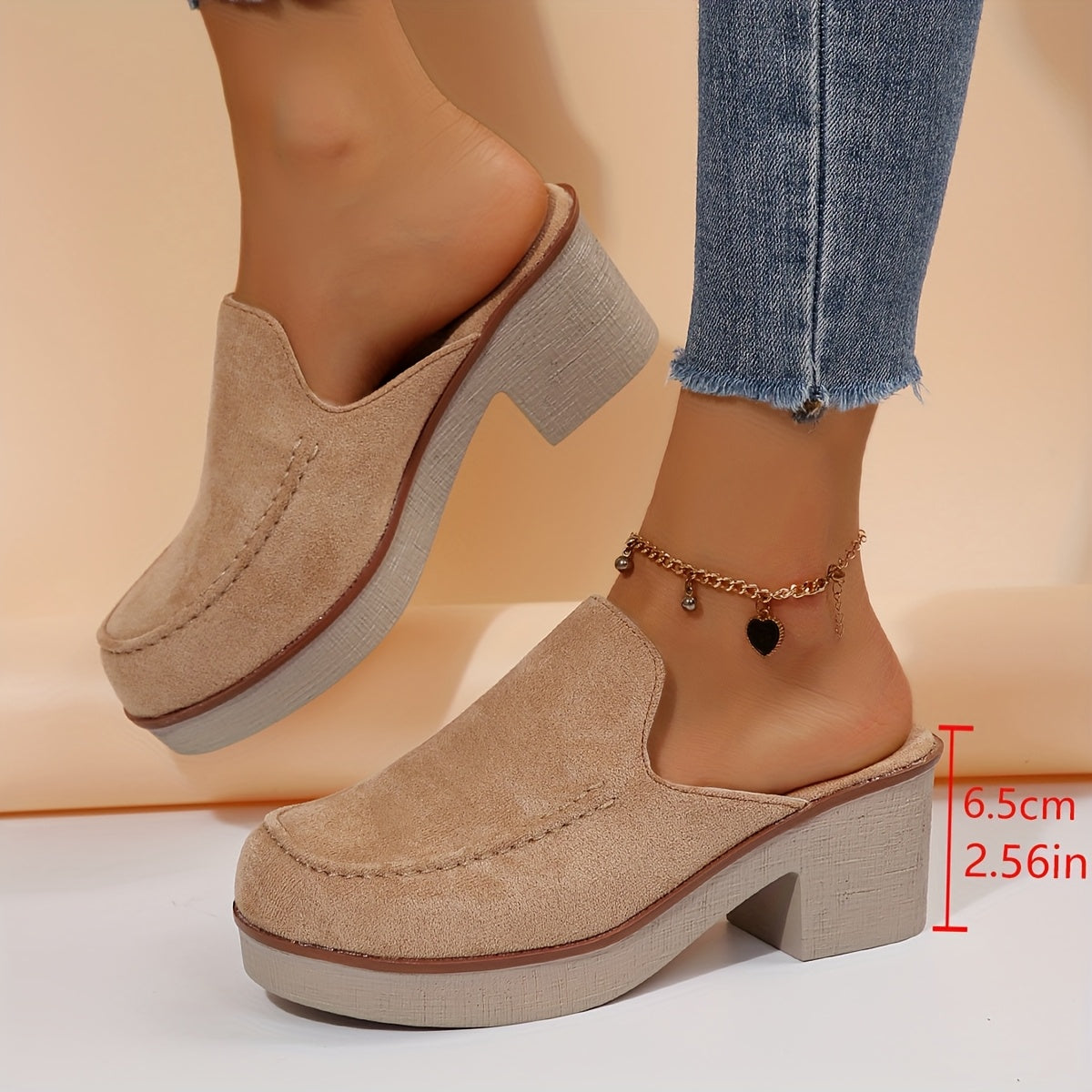 Women's Slip-On Loafers Two-Tone Block Heel Shoes Solid Color Comfortable