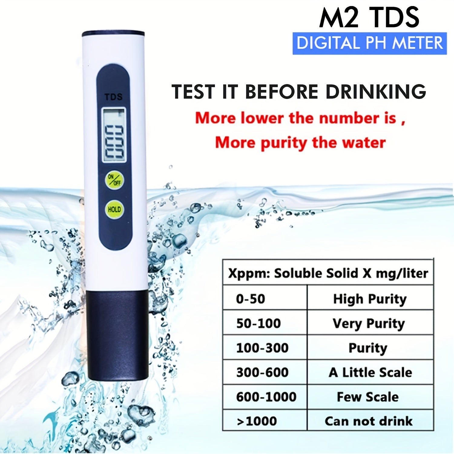 Digital Water Quality Tester Pen for pH and TDS Monitoring for Aquariums Pools and Spas