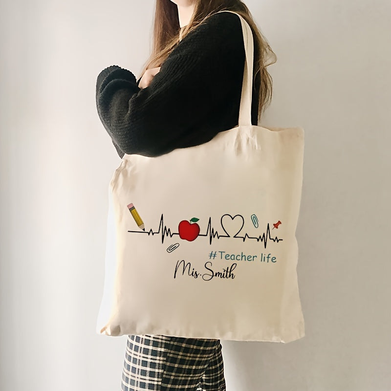 Personalized Canvas Tote Bag for Teachers with Name, Shopping and Travel Use