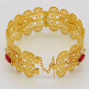 Women’s Gold Plated Hollow-Out Cuff Bracelet with Cubic Zirconia Adjustable