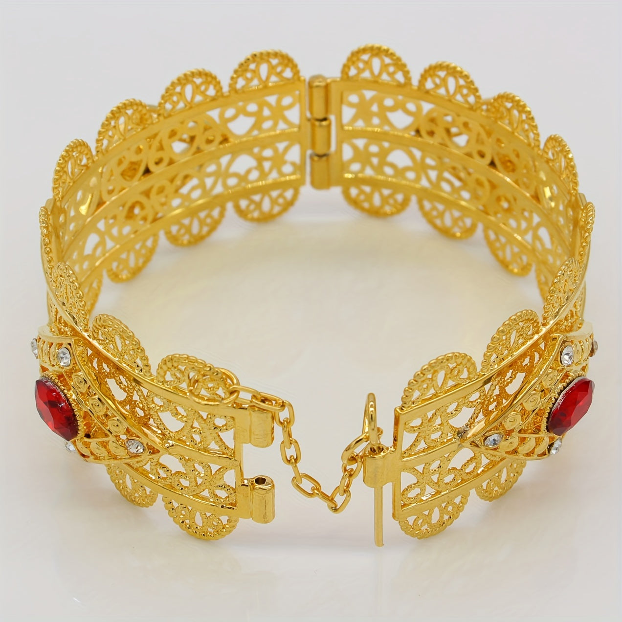 Women’s Gold Plated Hollow-Out Cuff Bracelet with Cubic Zirconia Adjustable