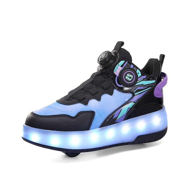 Kids Light-Up Skateboarding Sneakers with USB Charging and Invisible Roller Skates for All Seasons