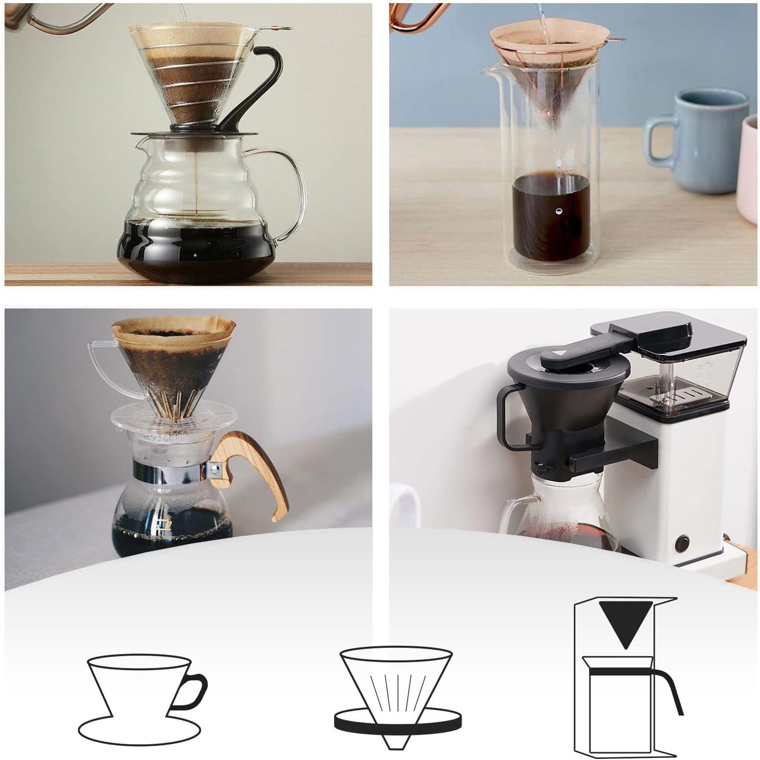 100 dona konusli qahva filtrlari 02 o'lcham V60 Pour-Over Drippers bilan mos keladi