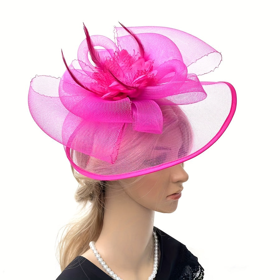 Women's Elegant Fascinator Flower Headband with Hair Clip Pillbox Hat for Cocktail Tea Party