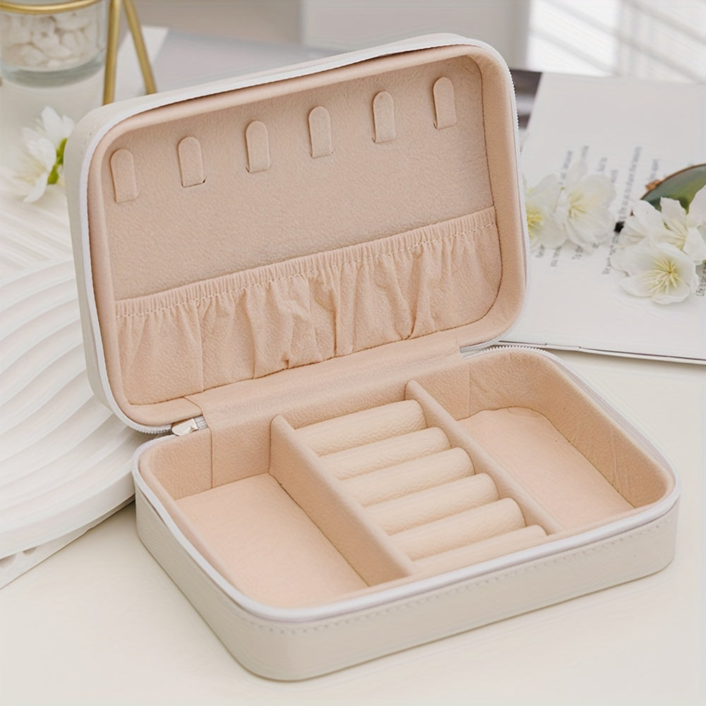 Kalit bilan qulflanadigan sun'iy charmli zargarlik qutisi, qulay saqlash joyi uchun marjon, uzuk va taqinchoqlar