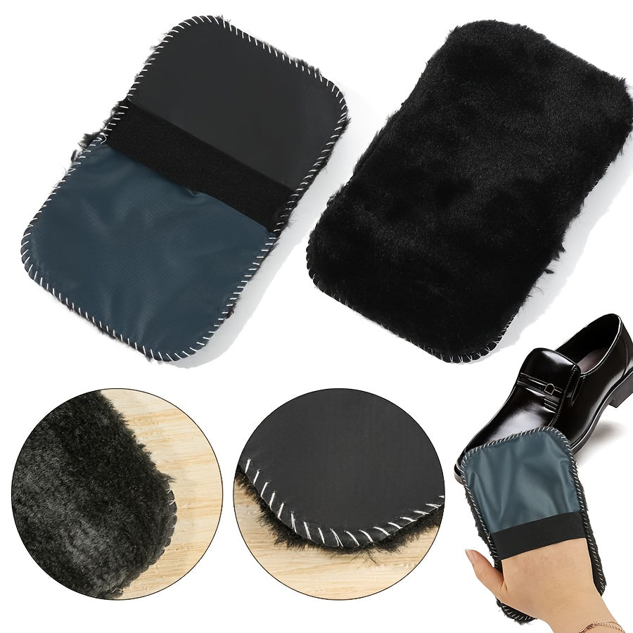 Plush Shoe Polishing Glove Set with Soft Faux Wool and Polyester for Shoe Care