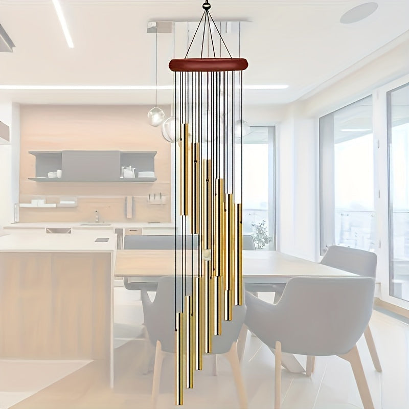 12-Tube Gold Aluminum Wind Chime Wall Mount Outdoor Decor