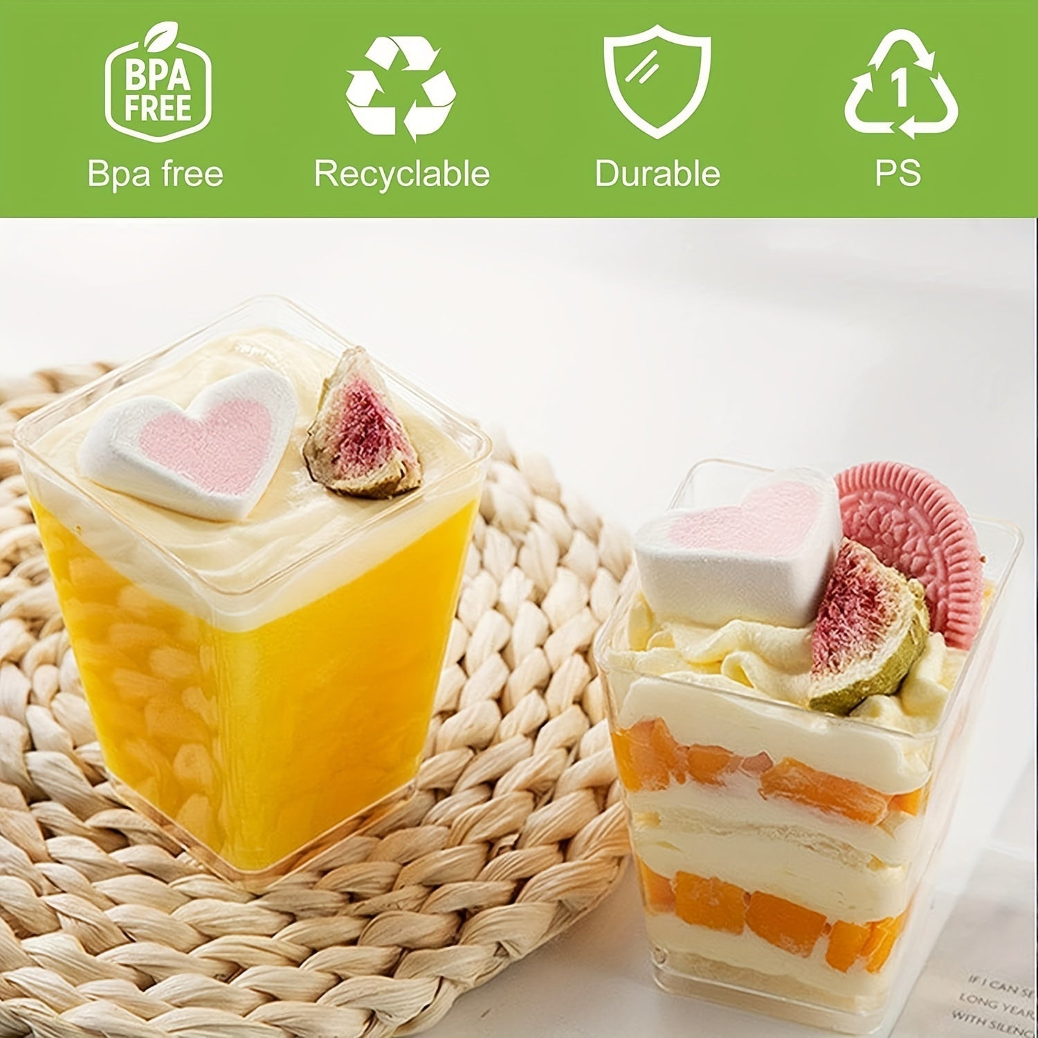 50 Pack 5-Ounce Clear Plastic Dessert Cups Square Disposable for Parties and Events