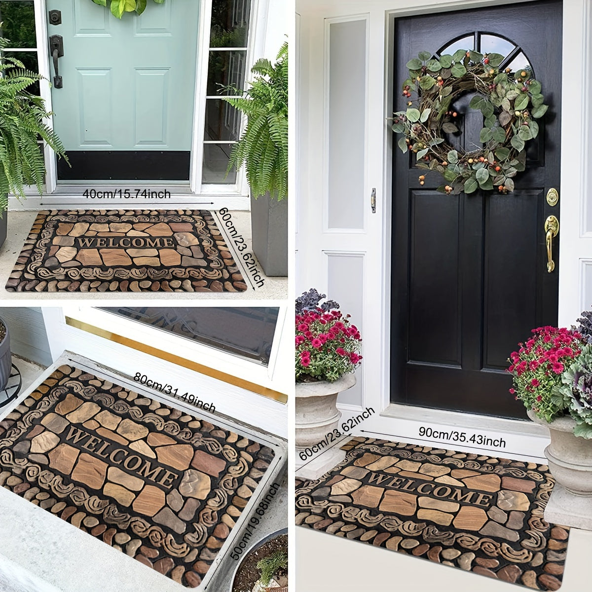 Pebble Print Doormat Indoor Outdoor Non-Slip Stain-Resistant Polyester