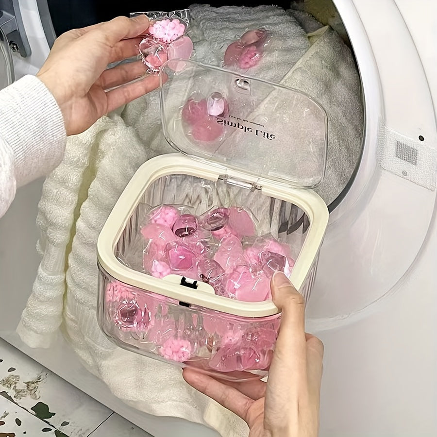 Oson kir yuvish xonasi tashkiloti uchun shaffof plastik pod ushlagich, turli xil kir yuvish kukunlari bilan mos keladi.