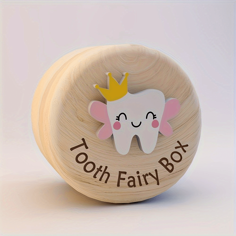 Wooden Fairy Tooth Box with 3D Teeth Design for New Parents and Gifts