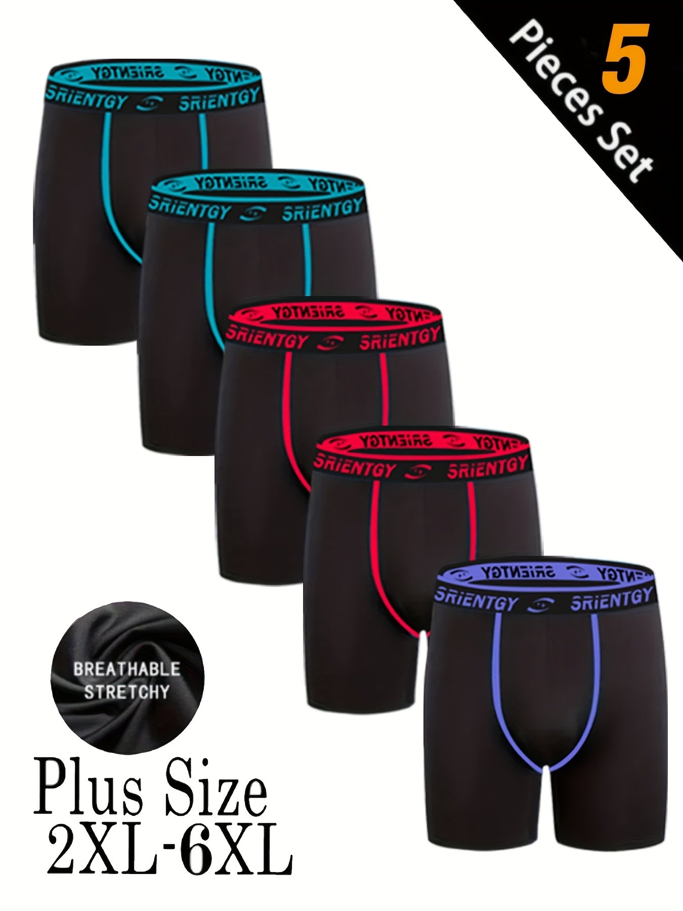 Men's Plus Size Boxing Briefs Assorted Colors 2XL-6XL Polyester Medium Stretch