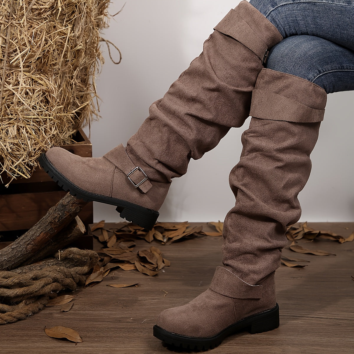 Women's Chunky Platform Ankle Boots Fabric Upper Low Heel Casual Shoes