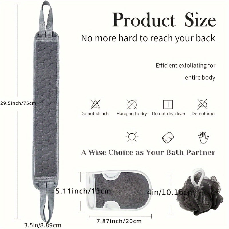 3-Piece Bath Exfoliating Tools Set Loofah Bath Glove Washcloth for Shower Spa Massage