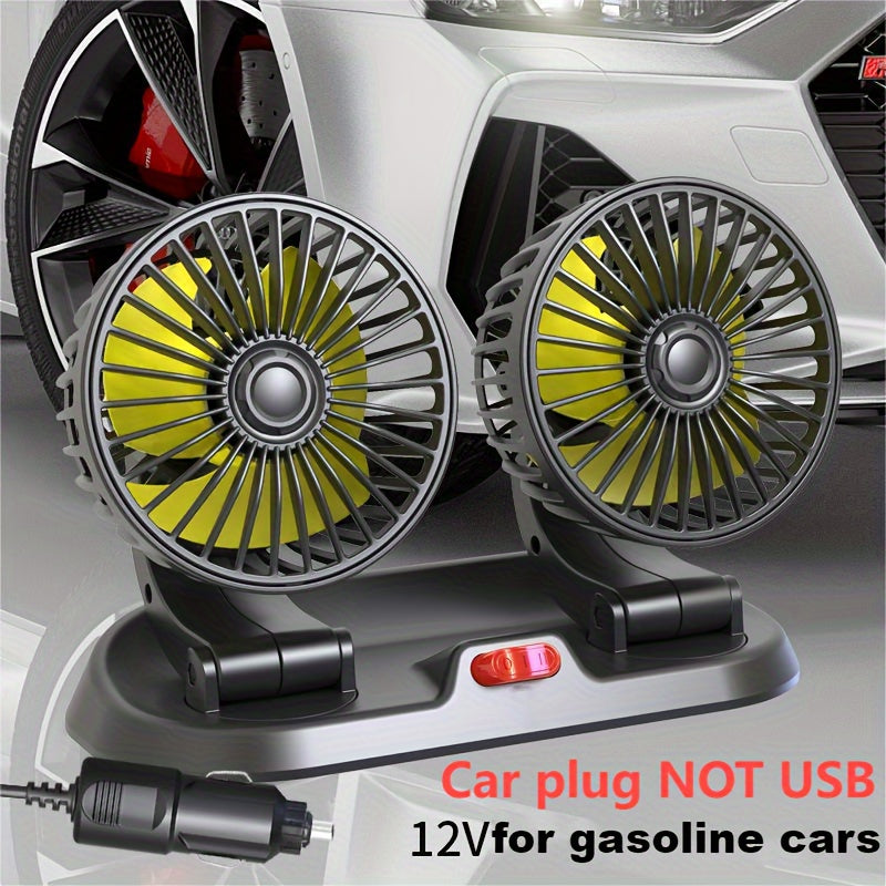 Universal Dual-Head Car Fan with Rotatable Design and 2-Speed Control