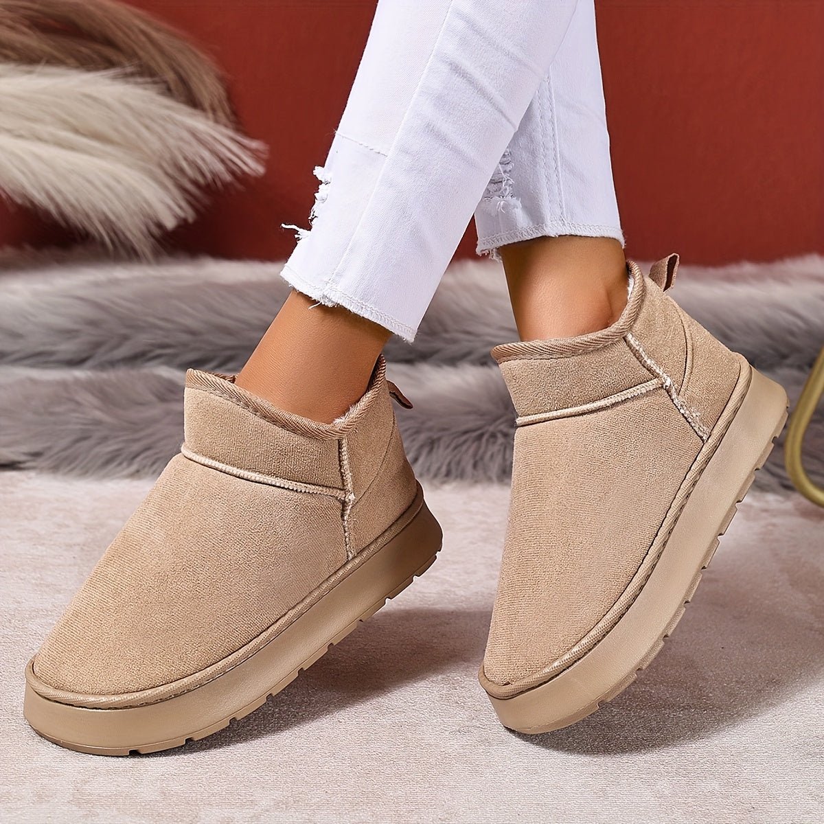 Женские плюшевые мокасины-слепоны с подошвой из EVA для зимы, бежевый, черный, розовый, серый