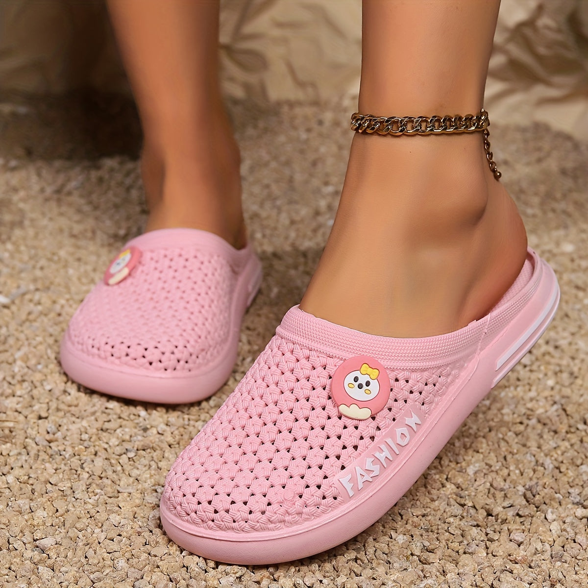 Women's Mules Breathable Summer Slip-On Shoes Solid Color Flat Heel