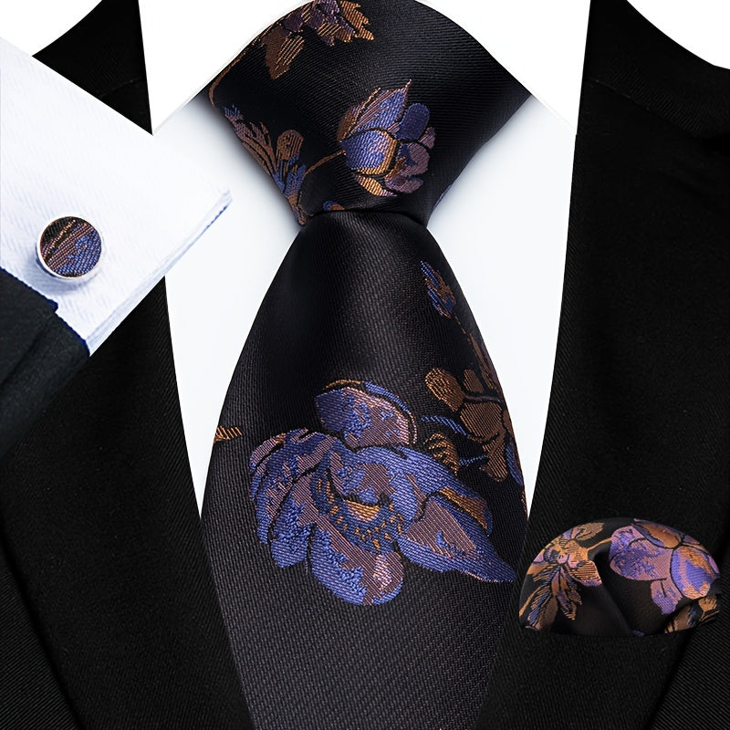 Erkaklar uchun zamonaviy galstuk to'plami, mos keladigan cho'ntak shartlari, manşetli kalitlar va to'quv uchun to'quv soati, to'ylar va biznes uchun