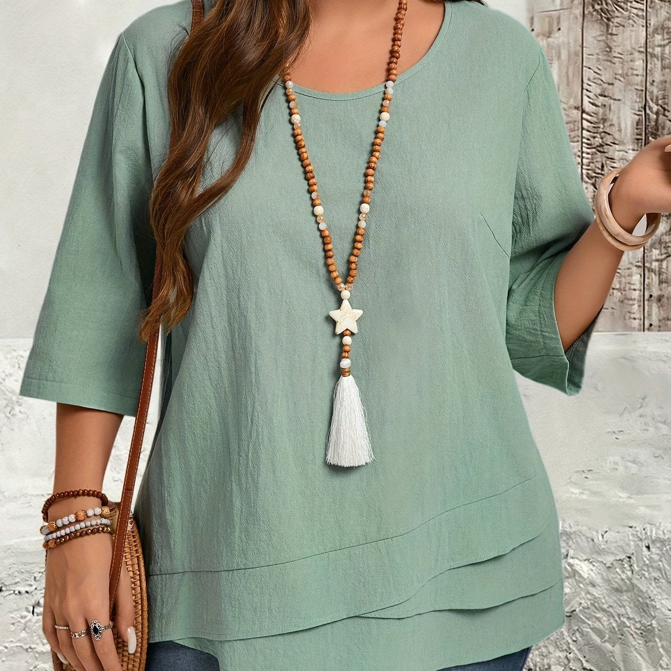 Plus Size Beige Blouse Women’s Casual Formal Top with Asymmetrical Hem