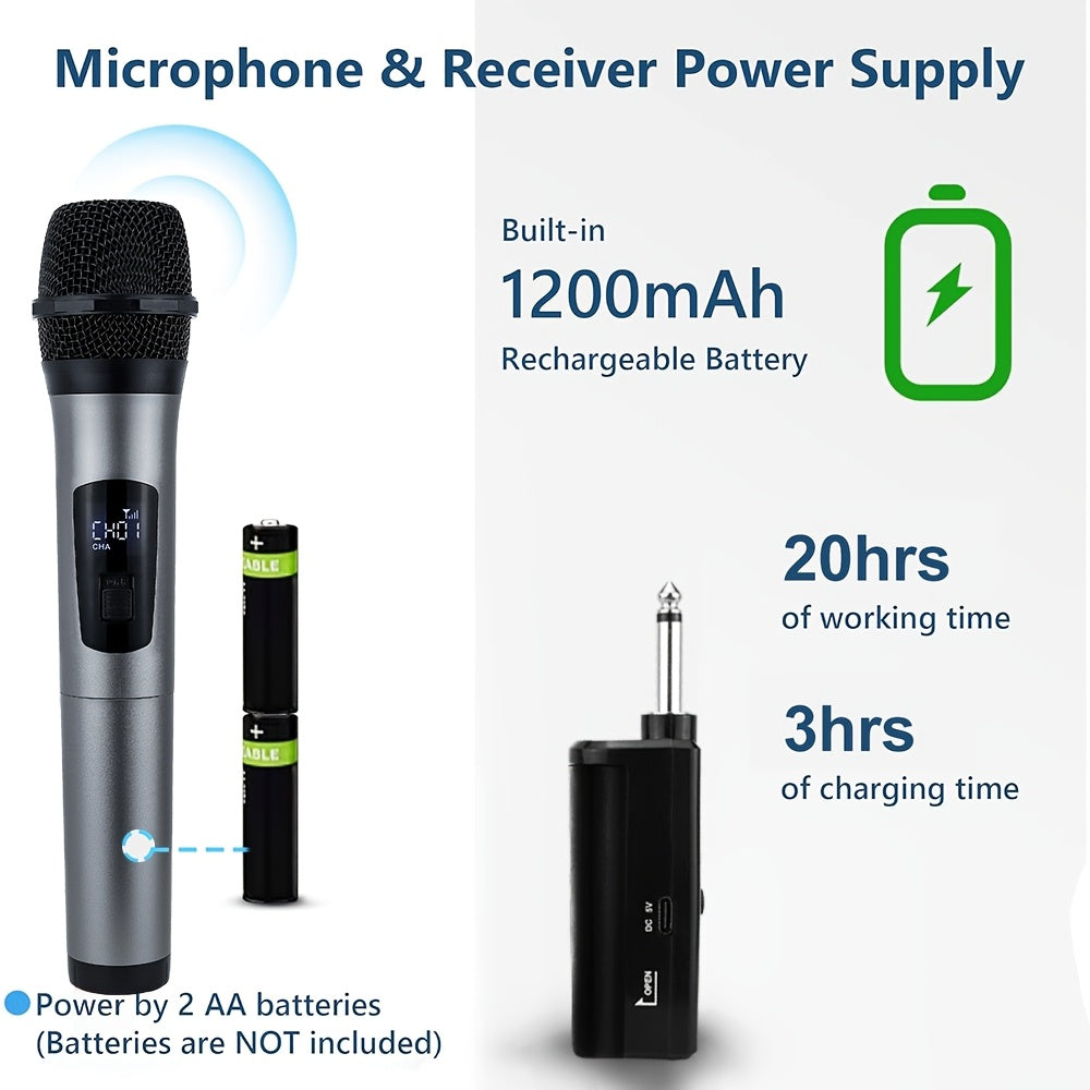 Беспроводной караоке-микрофон Heikuding с перезаряжаемой литиевой батареей USB, разъемом 6,35 мм, однонаправленной полярной характеристикой, малой диафрагмой, функциями зажима и стойки для универсального использования.