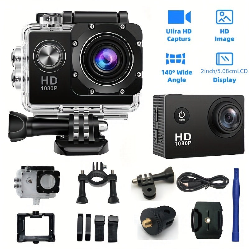 1080P HD Sports Action Camera with 2-Inch Screen 140° Wide Angle Kit 8GB 32GB SD Cards