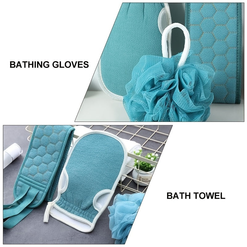 3-Piece Teal Exfoliating Bath Set for Women Loofah Bath Glove Back Scrubber Towel