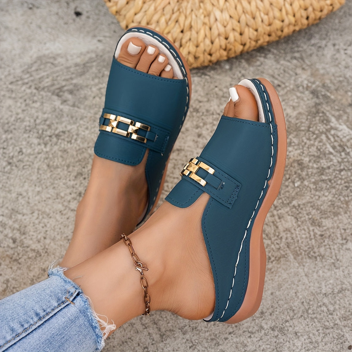 Women's Slip-On Sandals Open Toe Flat Heel Casual Summer Shoes