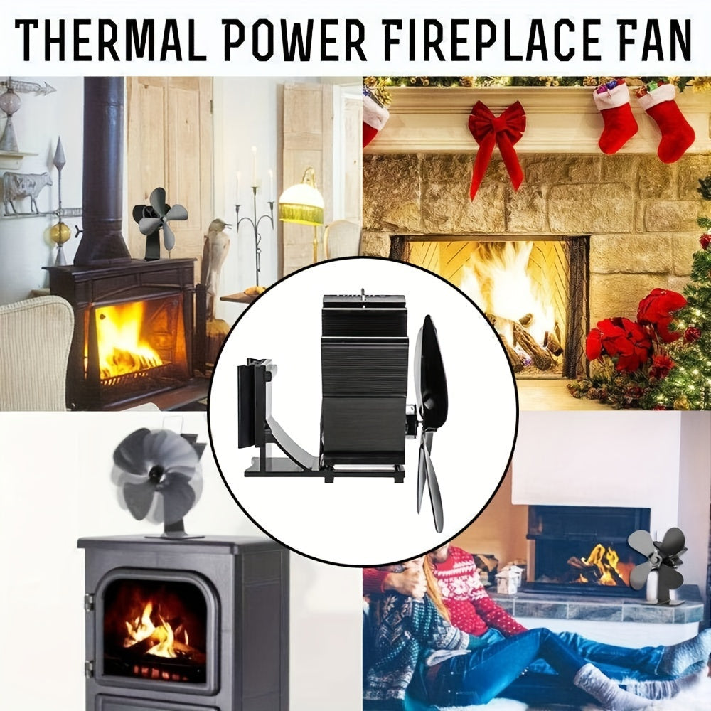 Aluminum Fireplace Fan with 6 Blades Wall-Mounted Heat-Powered Exhaust Fan for Wood Stoves