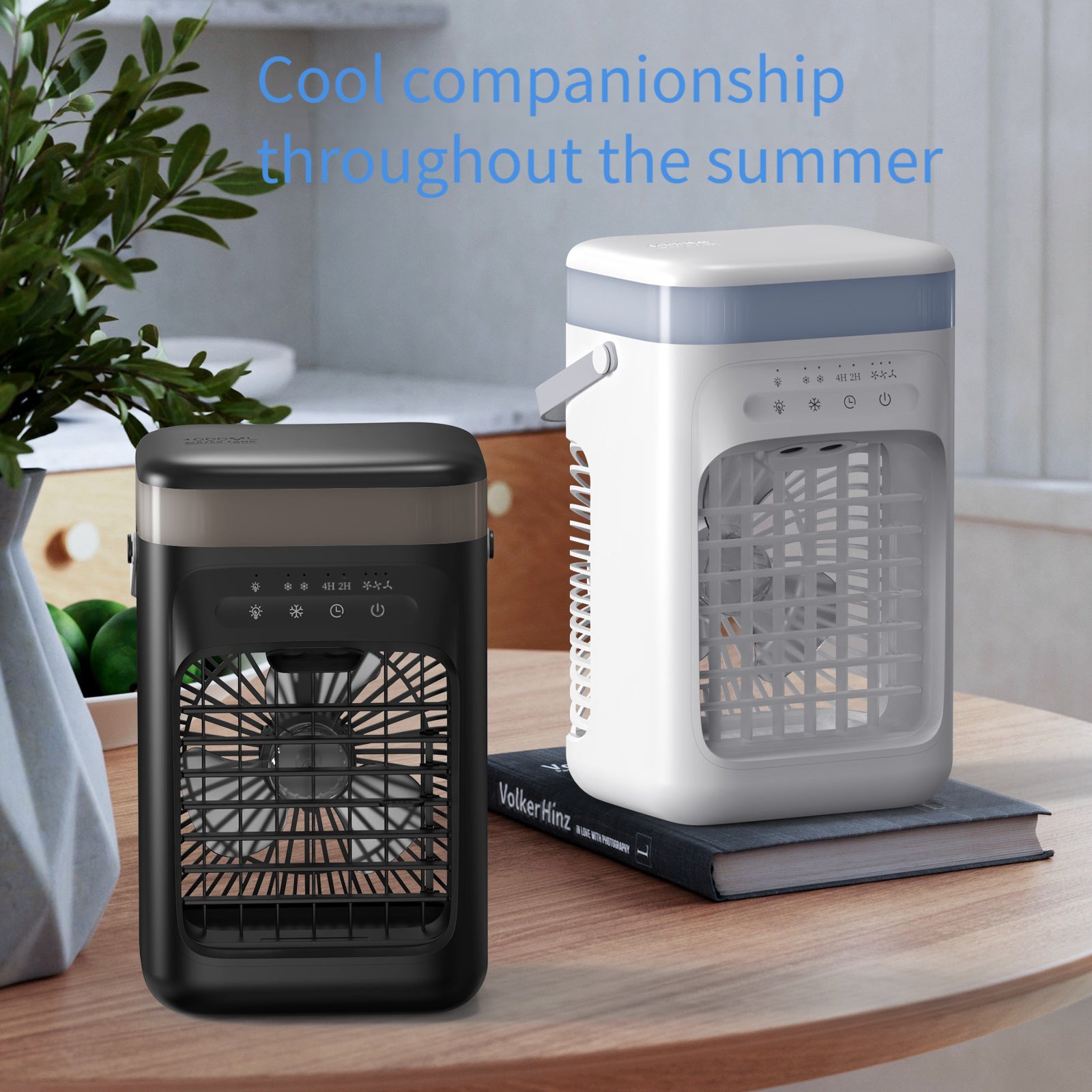 Ventilador de aire acondicionado de escritorio portátil con doble pulverización para hogar, dormitorio, camping y viajes