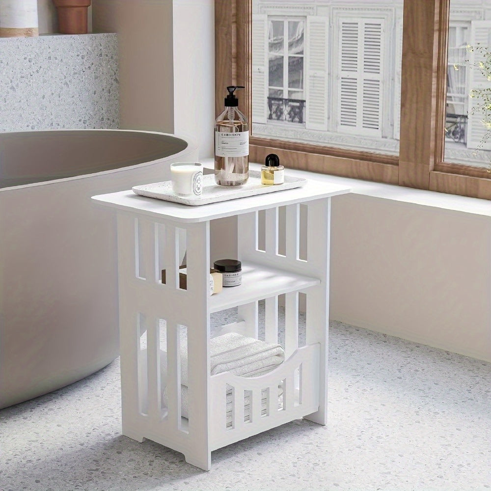 White Scandinavian Side Table with Storage Shelves for Living Room Bedroom Office