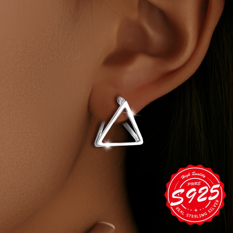 Women's Sterling Silver Geometric Triangle Earrings for Casual and Gift Use