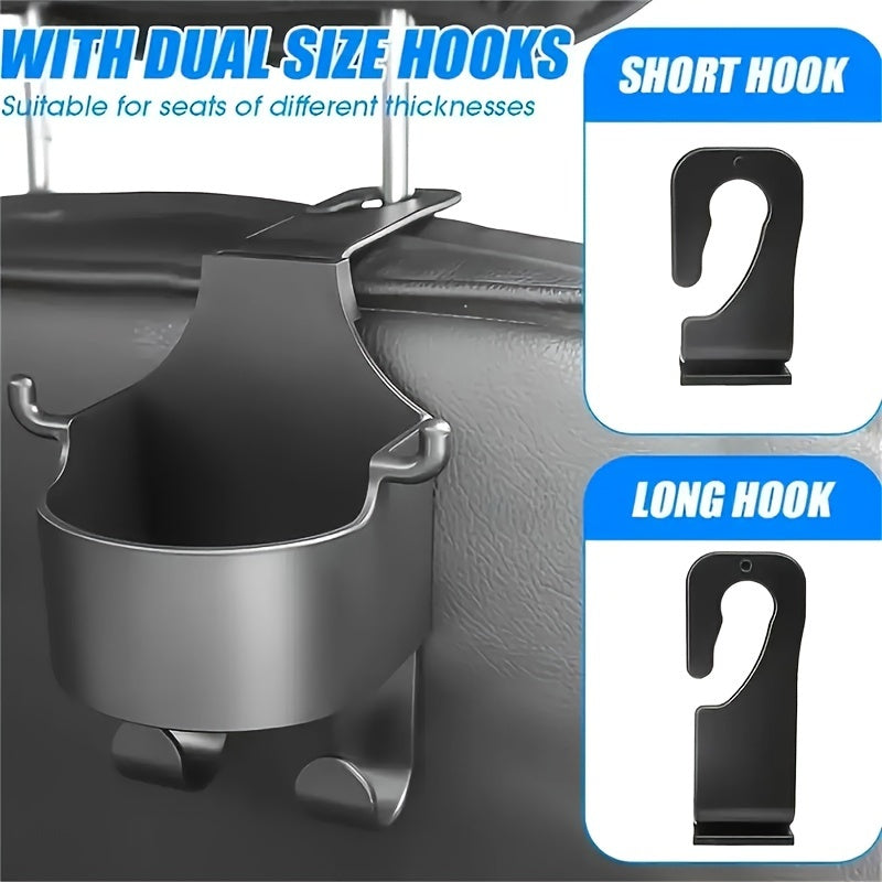 2 Pack Car Seat Back Hooks with Built-In Cup Holders Auto Interior Organizer