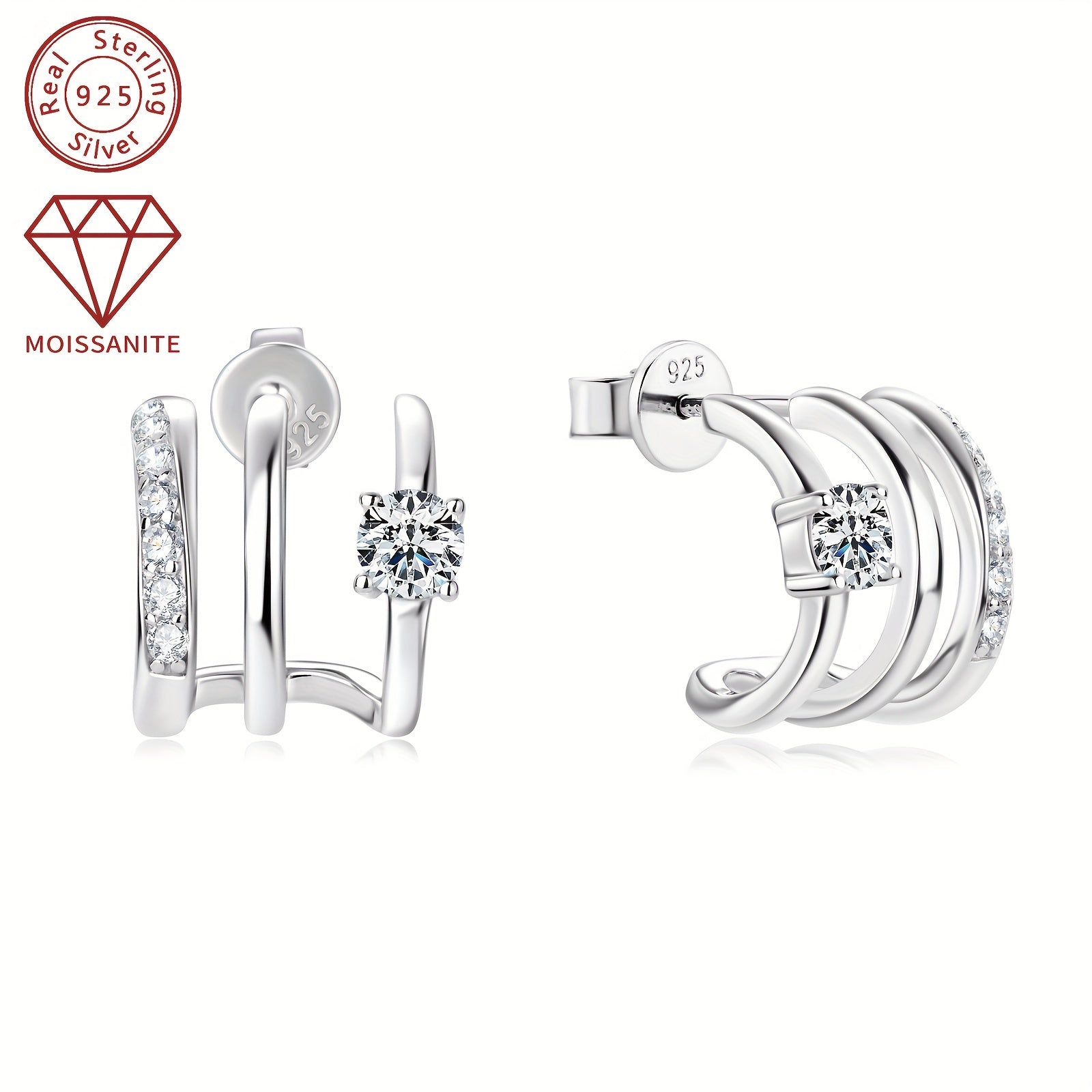 Ayollar uchun Sterling Silver Moissanite taqinchoqlari, 4mm va 0.42ct toshlar bilan
