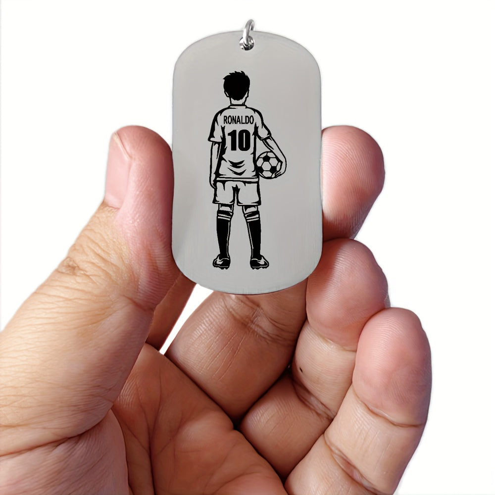 Football Player Keychain Custom Name Number Stainless Steel Gift for Men