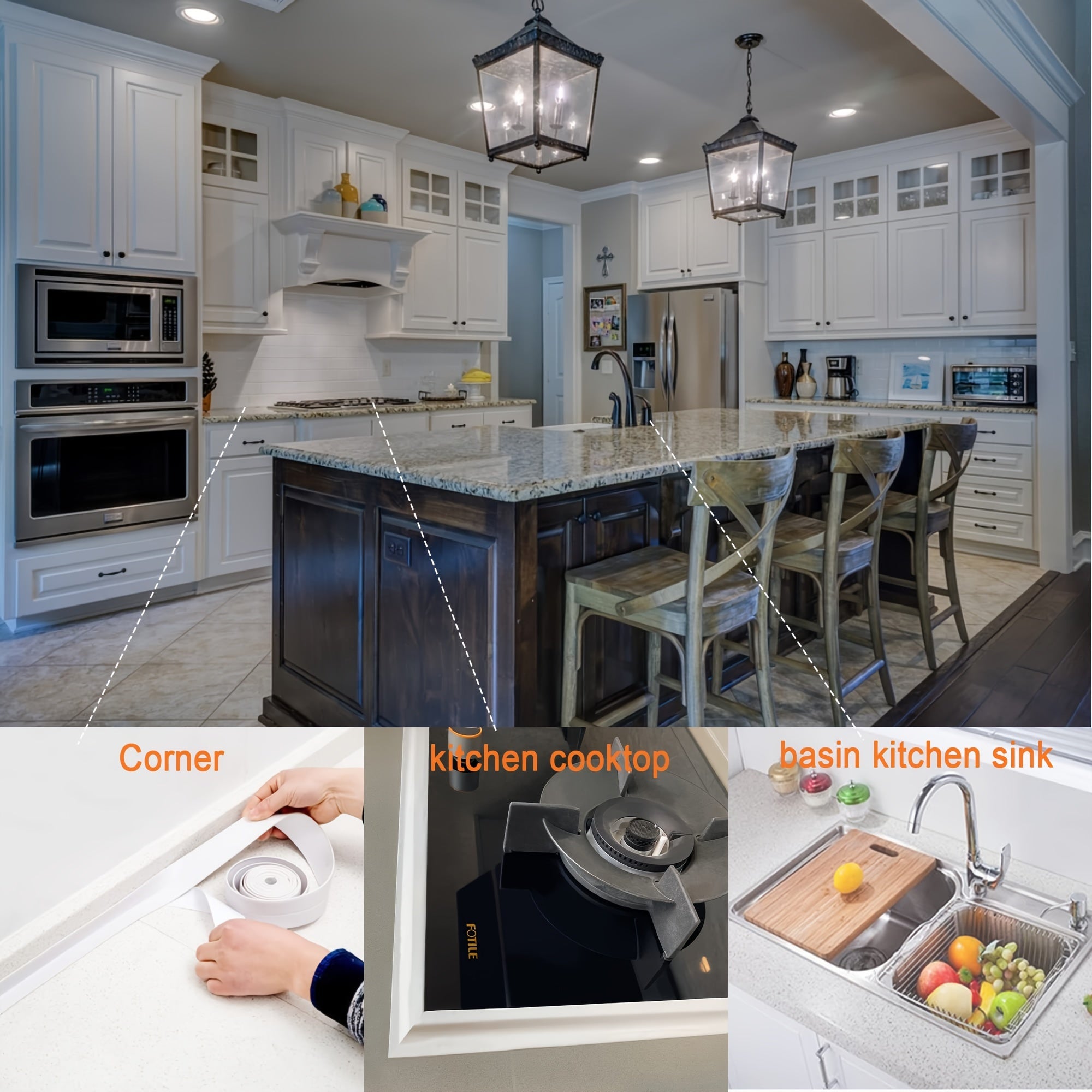 Cinta selladora impermeable blanca para baño y cocina, cinta selladora de PVC autoadhesiva