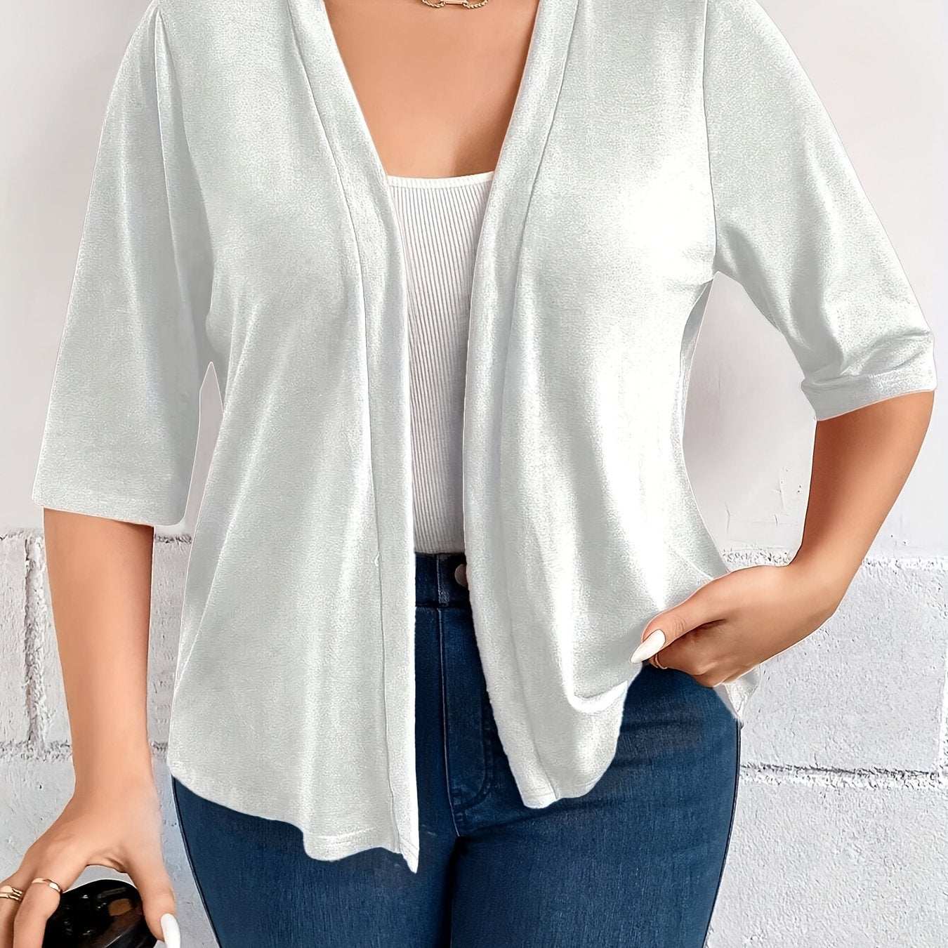 Plus Size Knit Open Front Cardigan Casual Half Sleeve Winter Fall Clothing