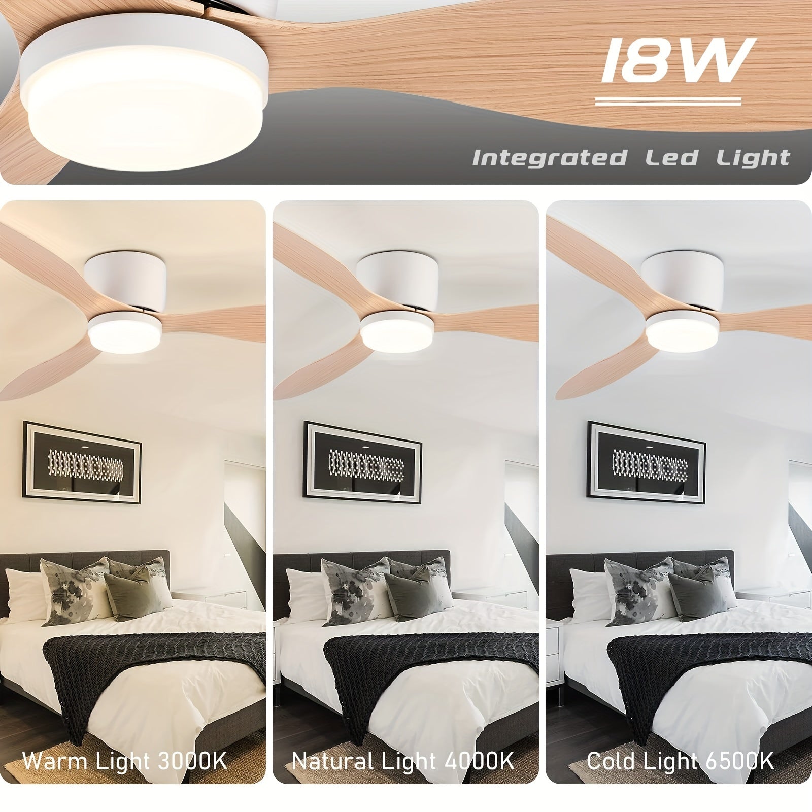 Ventilador de techo moderno de 52 pulgadas con luces LED, control remoto, temperatura de color ajustable, 6 velocidades para uso en interiores, sala de estar, dormitorio, comedor