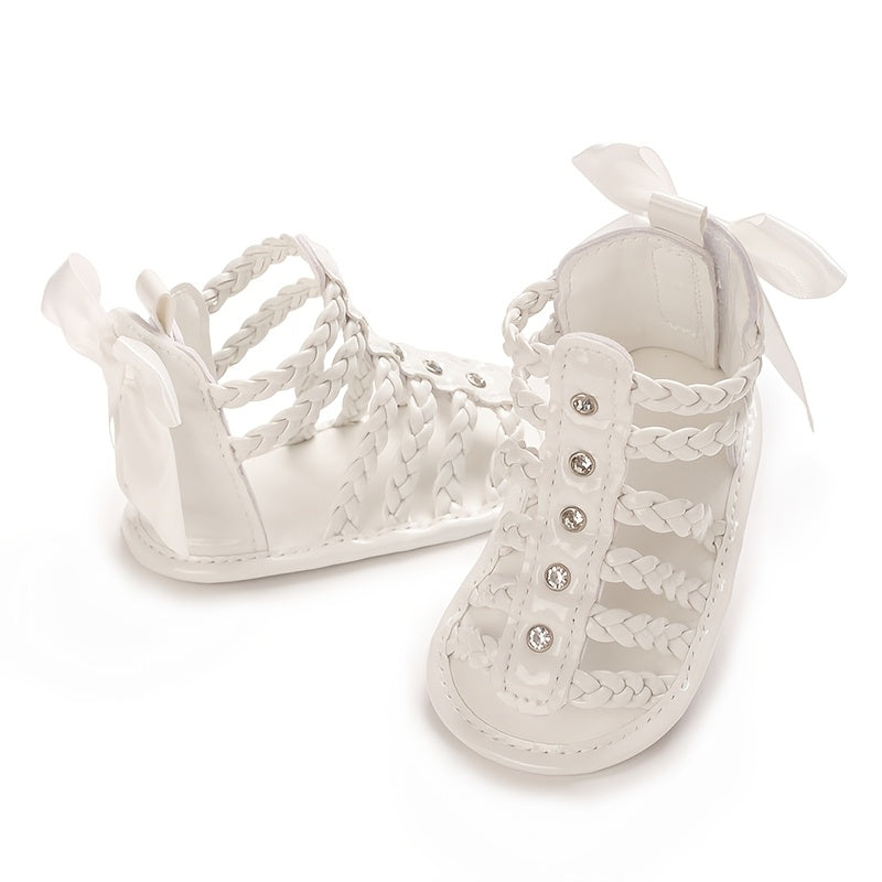 Baby Girl Summer High-Top Sandals with Bow Floral Design Breathable PU Flexible Sole