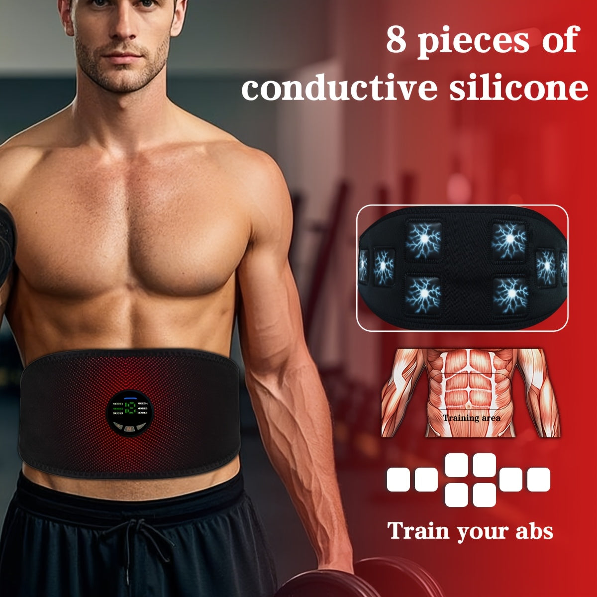 EMS TENS Massager with Rechargeable USB Belt, 6 Modes, 18 Intensities for Whole Body Muscle Training