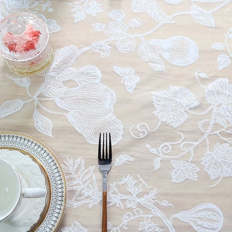 Modernist Lace Embroidered Tablecloth with Tassels for Weddings and Parties