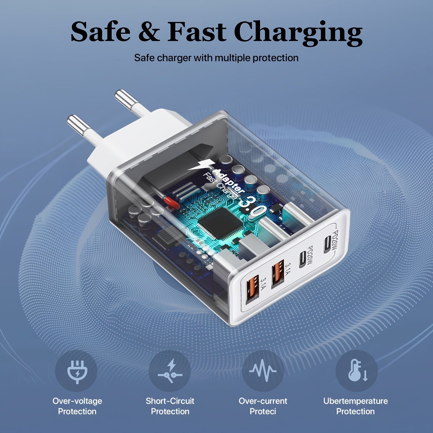 USB C Wall Charger 36W 4-Port Fast Charging for iPhone, Samsung Tablets