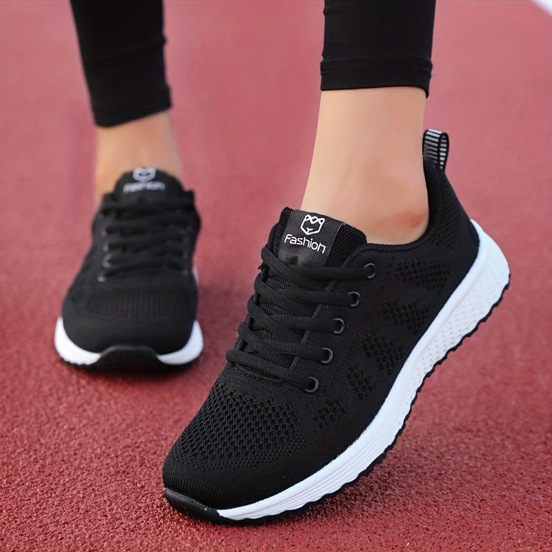 Zapatillas de plataforma transpirables para mujer, negras con rayas rosas, zapatillas ligeras para correr