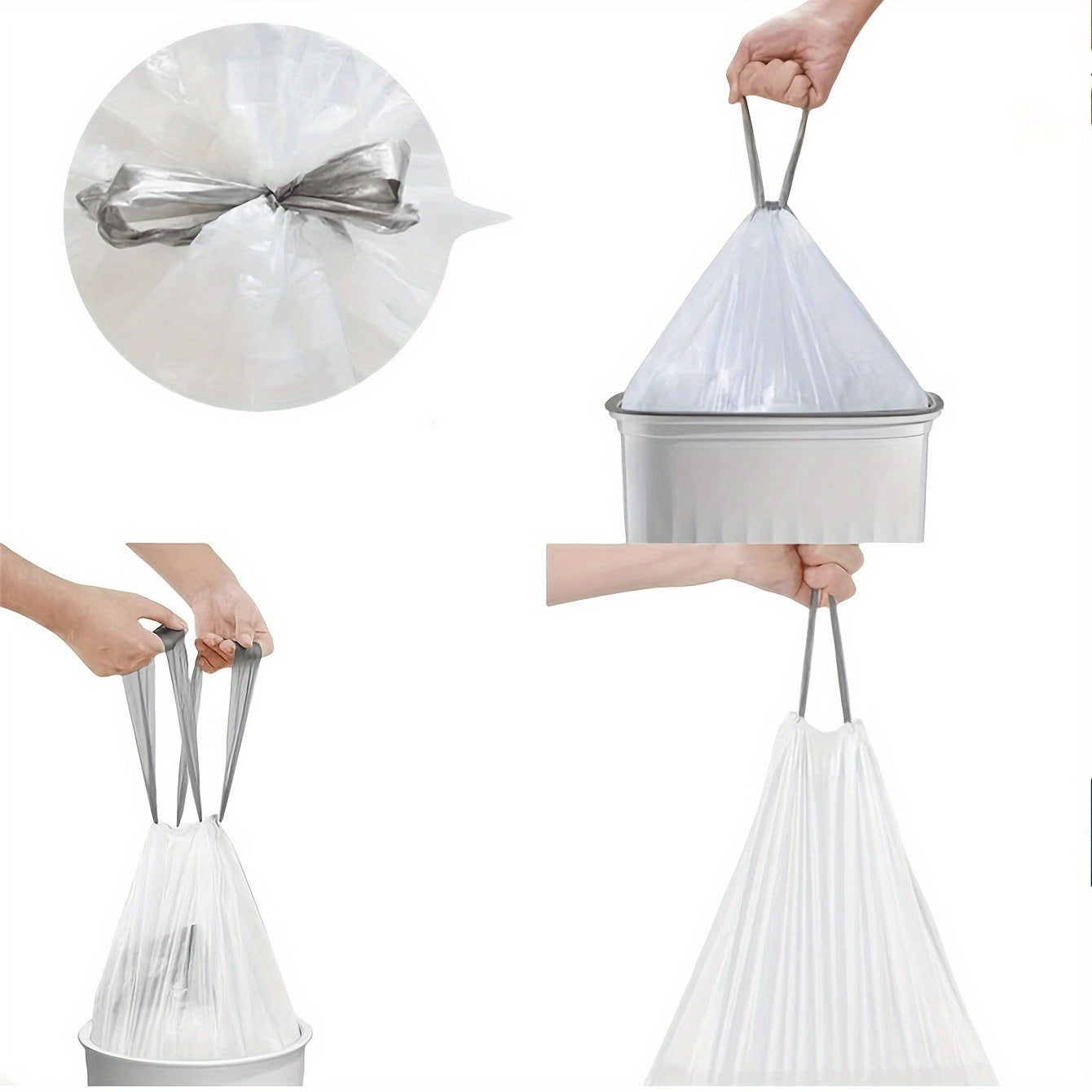 75 ta qalinlashtirilgan katta ko'chma chiqindi sumkalari, tortma ipi bilan, uy, ofis, yotoqxona va hammom axlat idishlari uchun mos. Oshxona va hammomda foydalanish uchun mukammal va restoranlar uchun ideal.