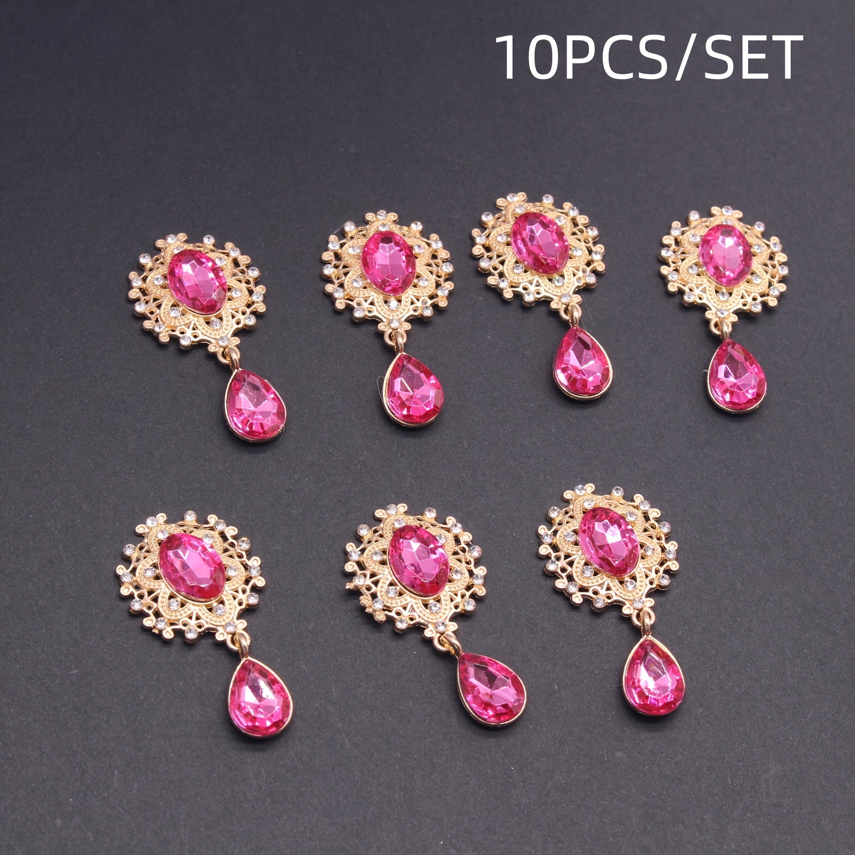 10Pcs Hair Ornaments Set Green Gemstone Water Drop Alloy Clips for DIY Jewelry