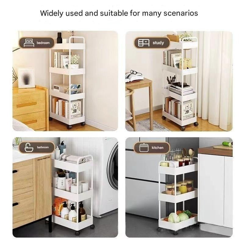 White Rolling Storage Cart 3-Tier Organizer for Kitchen, Bedroom, Bathroom