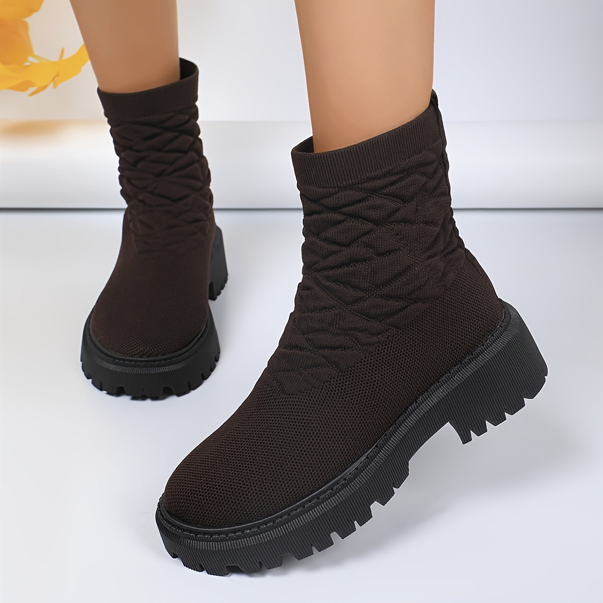 Women's Mid-Calf Comfort Fashion Boots with Chunky Heel and Rubber Sole