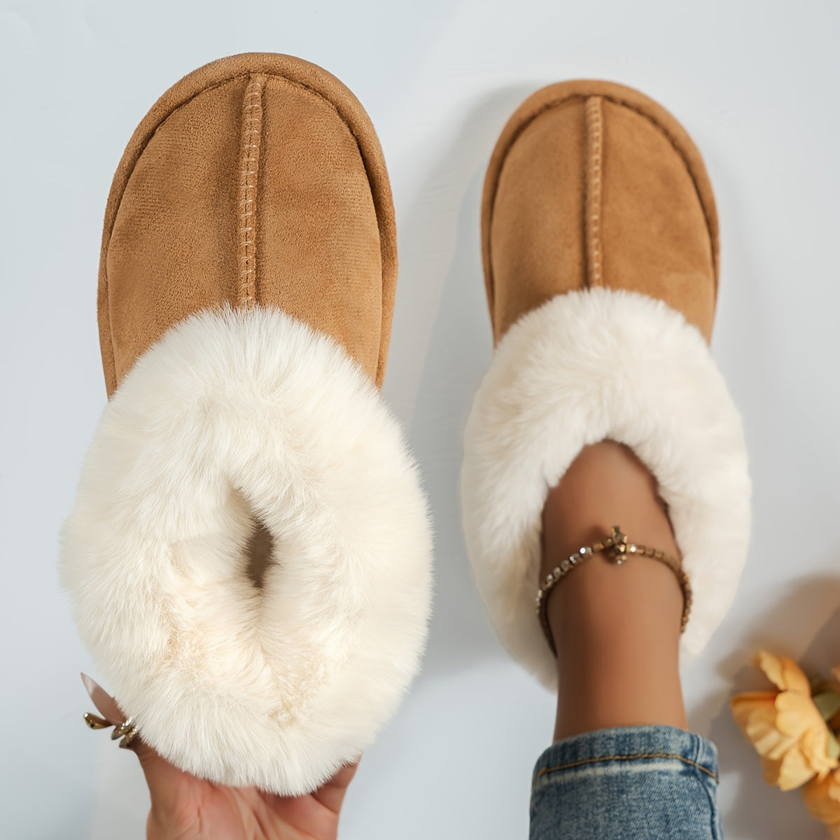 Women's Faux Fur Slippers Indoor Cozy Warm Non-Slip Boot Style