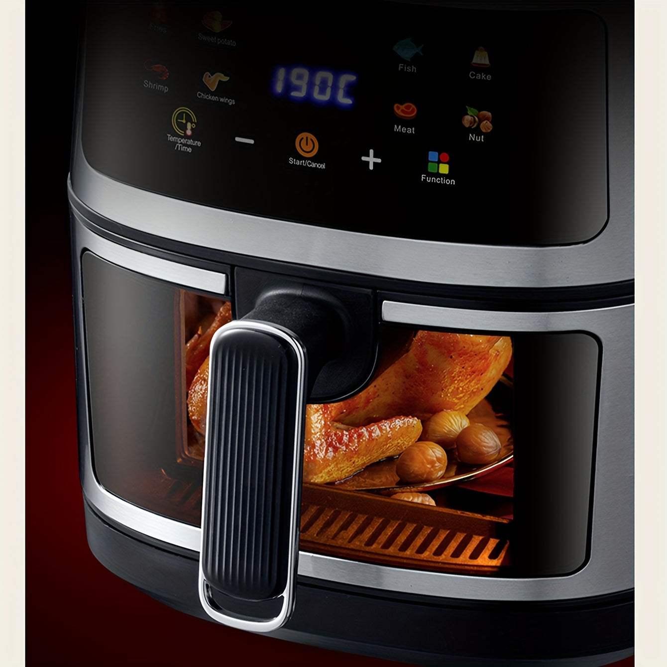 6L Air Fryer with Clear Window Black 6-in-1 Crispy Skin Roasting Dehydrating