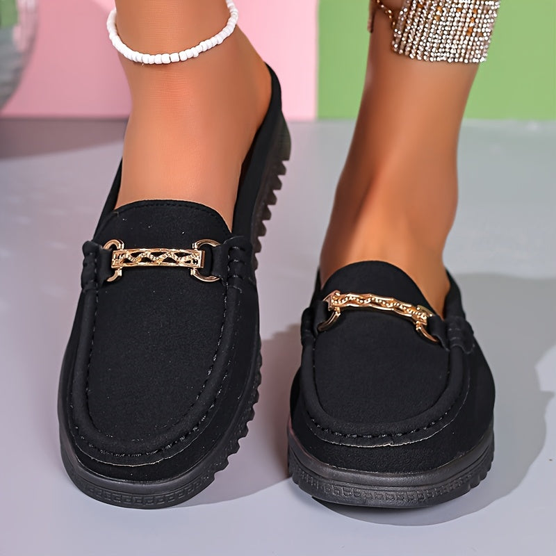 Women's Slip-On Loafers PU Cover Upper TPR Sole Casual Flats Black Brown Light Brown